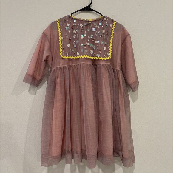 Tia Cibani Girls7/8 Pink Rainbow Tulle Oversized Princess Fairy Sailor Collar - Picture 1 of 8